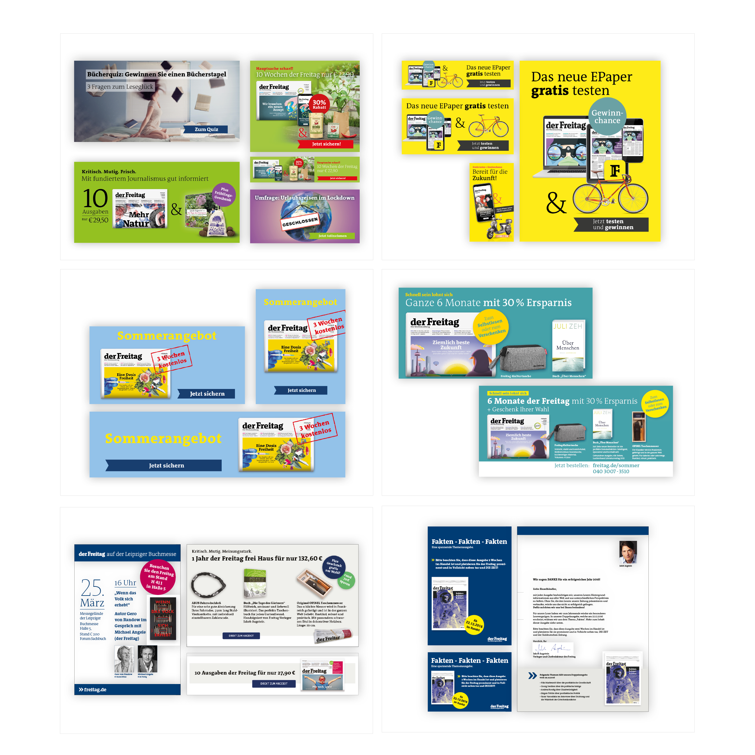 various print and online ads for 'der freitag'